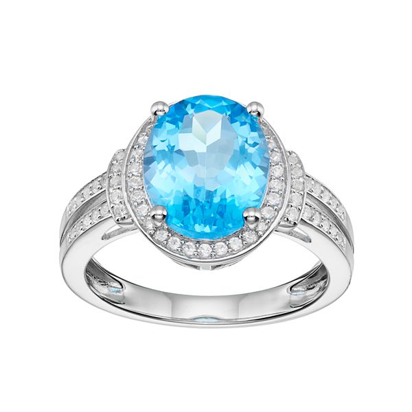 Sterling Silver Blue Topaz & Lab-Created White Sapphire Halo Ring