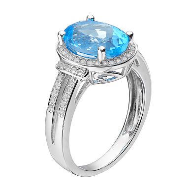 Sterling Silver Blue Topaz & Lab-Created White Sapphire Halo Ring