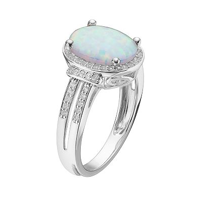 Sterling Silver Lab-Created White Opal & White Sapphire Halo Ring