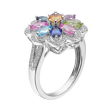 Sterling Silver Gemstone Flower Ring
