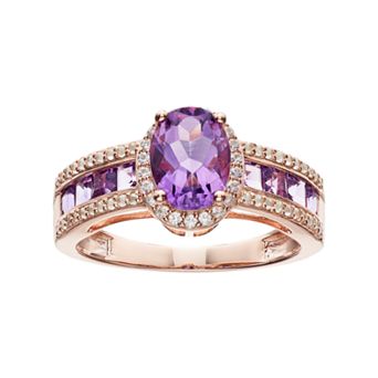 Sterling Silver Amethyst & Lab-Created White Sapphire Halo Ring