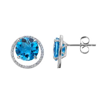 Sterling Silver Blue Topaz & Lab-Created White Sapphire Circle Stud Earrings