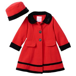 Baby Girl Sophie Rose Velvet-Trim Fleece Coat & Hat Set
