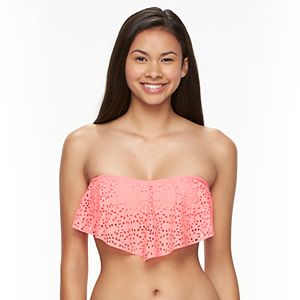 Mix and Match Laser-Cut Flounce Bandeau Bikini Top