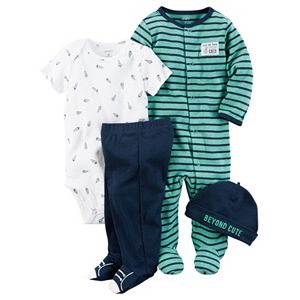 Baby Boy Carter's Striped Sleep & Play, Spaceship Bodysuit, Footed Pants & Hat Set