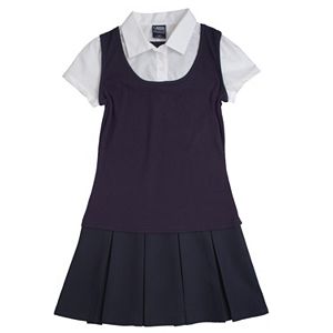 Toddler Girl French Toast School Uniform Mock-Layer Pleated Dress