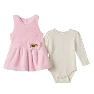 Baby Girl Nannette Faux-Fur Plush Jumper & Long Sleeve Bodysuit Set