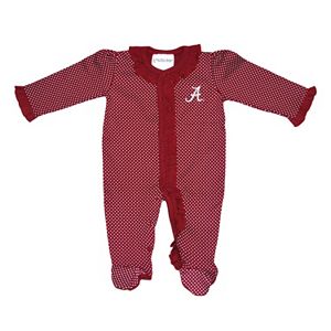 Baby Two Feet Ahead Alabama Crimson Tide Pin Dot Footed Bodysuit