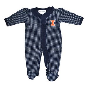 Baby Two Feet Ahead Illinois Fighting Illini Pin Dot Footed Bodysuit
