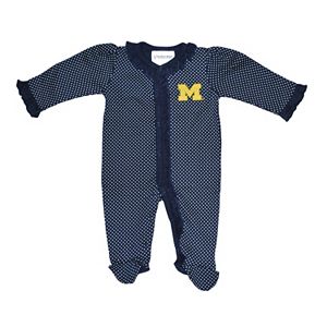 Baby Two Feet Ahead Michigan Wolverines Pin Dot Footed Bodysuit