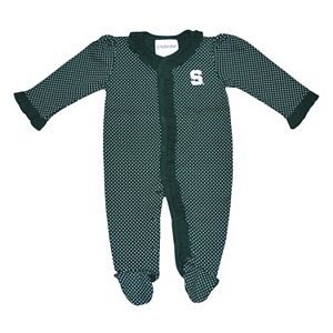 Baby Two Feet Ahead Michigan State Spartans Pin Dot Footed Bodysuit