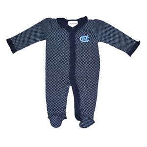 Baby Two Feet Ahead North Carolina Tar Heels Pin Dot Footed Bodysuit