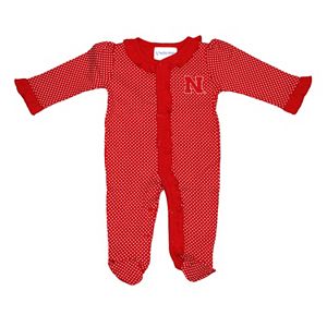 Baby Two Feet Ahead Nebraska Cornhuskers Pin Dot Footed Bodysuit