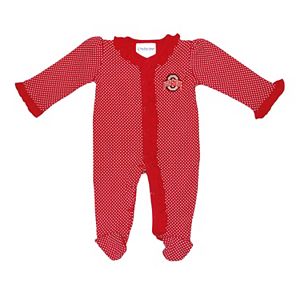 Baby Two Feet Ahead Ohio State Buckeyes Pin Dot Footed Bodysuit