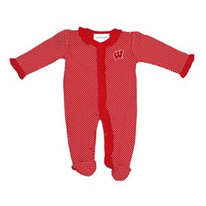 Baby Two Feet Ahead Wisconsin Badgers Pin Dot Footed Bodysuit
