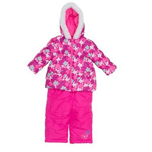Baby Girl Wippette Floral Hooded Jacket & Bib Snow Pants Set