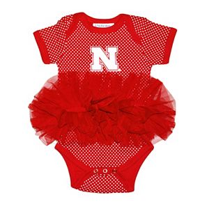 Baby Two Feet Ahead Nebraska Cornhuskers Pin Dot Tutu Bodysuit