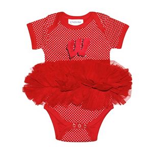 Baby Two Feet Ahead Wisconsin Badgers Pin Dot Tutu Bodysuit