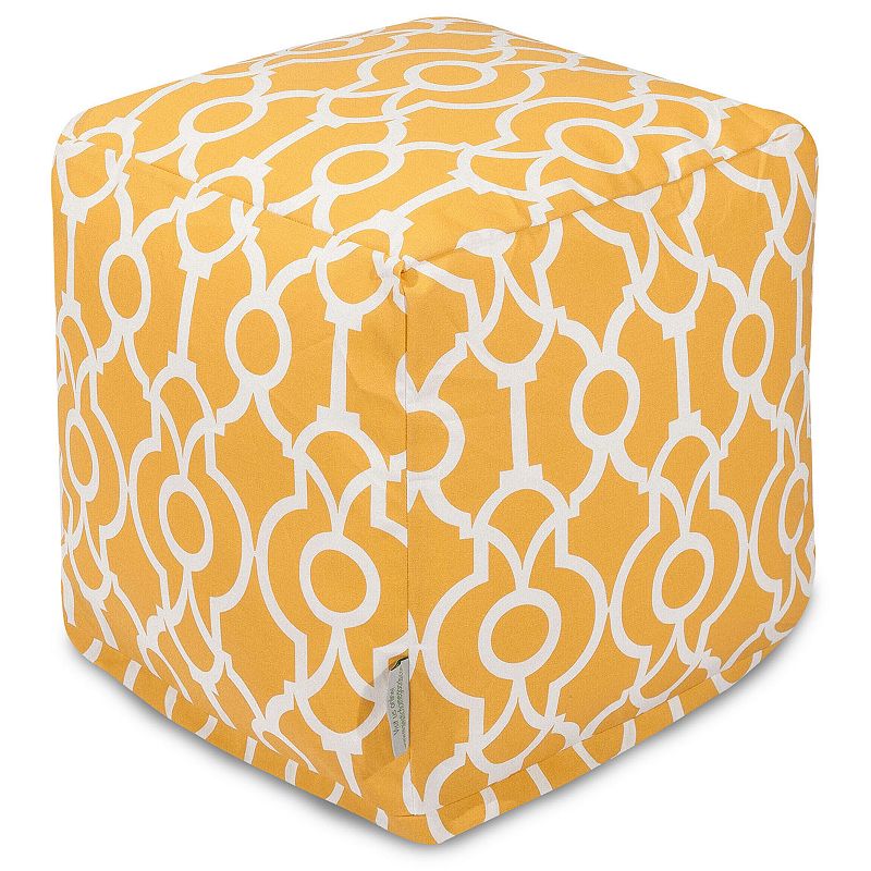 Majestic Home Goods Athens Indoor / Outdoor Cube Pouf Ottoman, Yellow, 17X1
