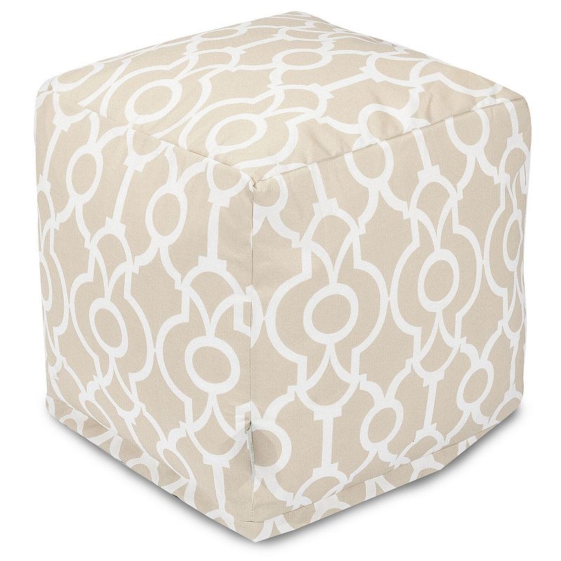 Majestic Home Goods Athens Indoor / Outdoor Cube Pouf Ottoman, Beig/Green, 