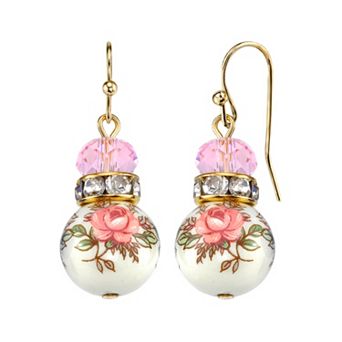 1928 Pink Beaded Rose Drop Earrings