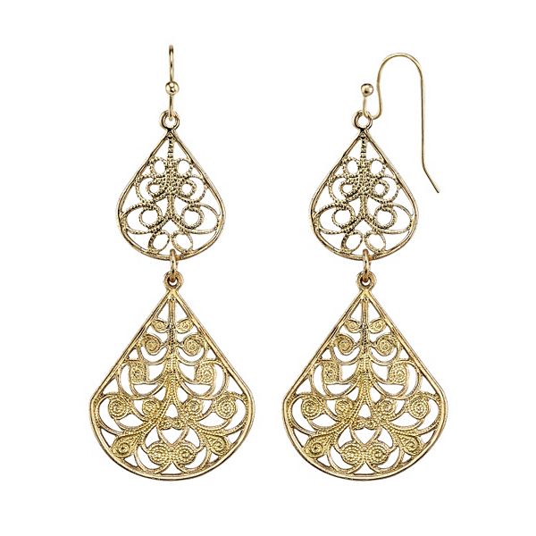 1928 Filigree Double Teardrop Earrings