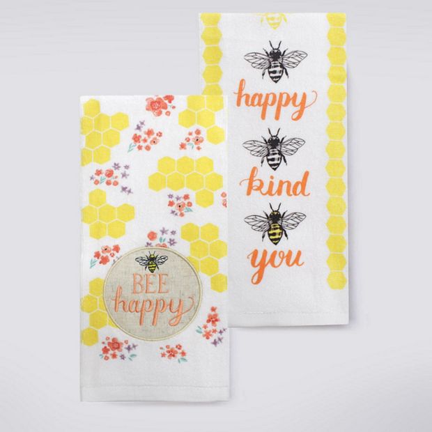 Bee Happy Kitchen Towels, Set of 2