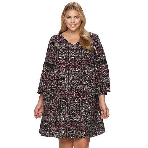 Plus Size Design 365 Printed Eyelet Swing Dress