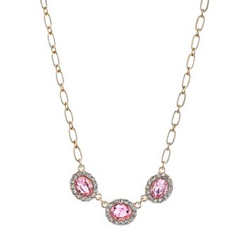 1928 Triple Pink Oval Halo Necklace