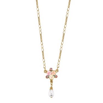 1928 Rose Simulated Pearl Teardrop Necklace