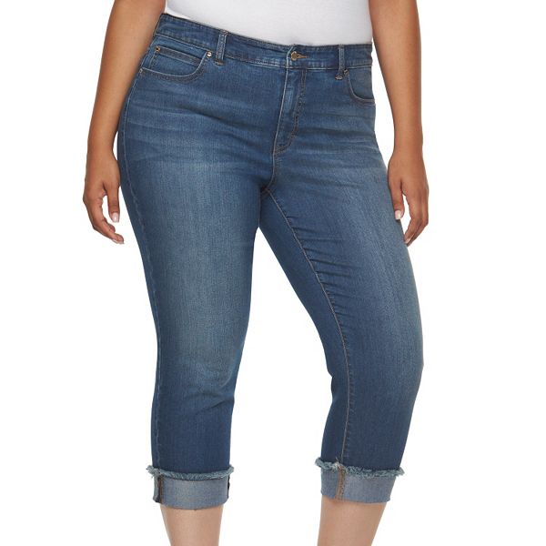 Plus Size Jennifer Lopez Frayed Roll Cuff Capri Jeans