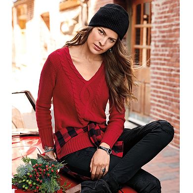 Women's Chaps Cable-Knit V-Neck Sweater