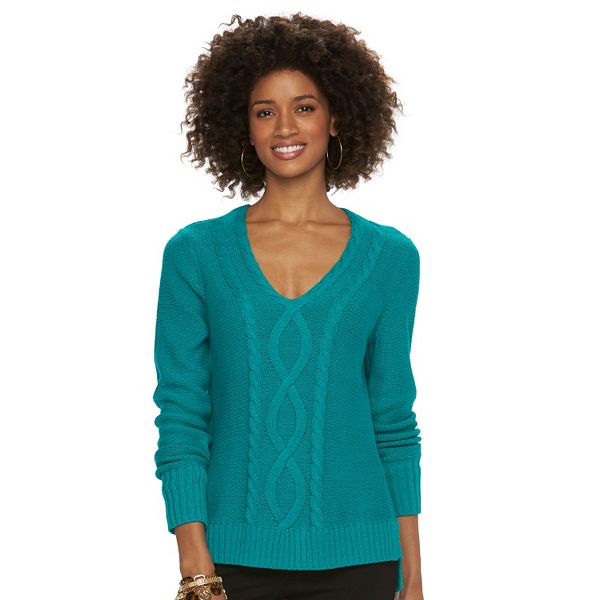 Women's Chaps Cable-Knit V-Neck Sweater