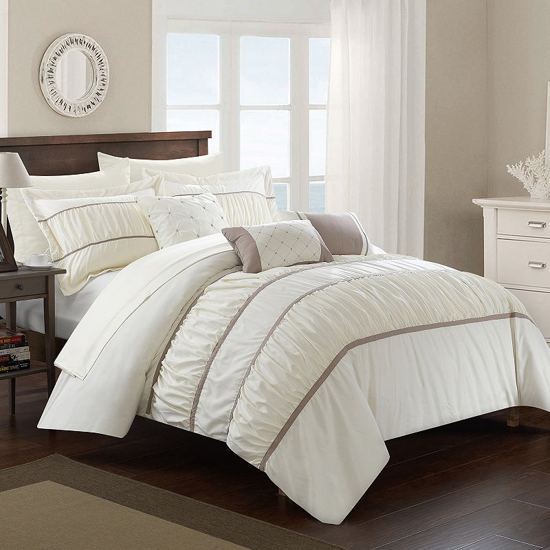 73642944 Chic Home Cheryl Comforter Set, Beig/Green, King sku 73642944