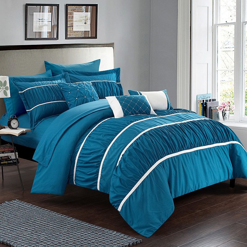 61162097 Chic Home Cheryl Comforter Set, Blue, King sku 61162097