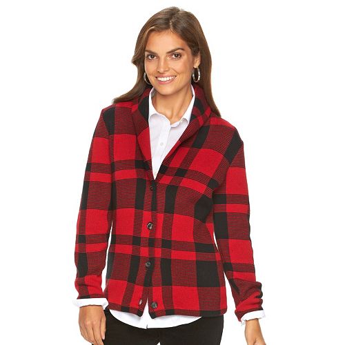 Women's Chaps Plaid Sweater Jacket