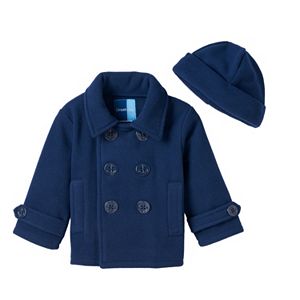 Toddler Boy Great Guy Navy Blue Fleece Peacoat with Hat