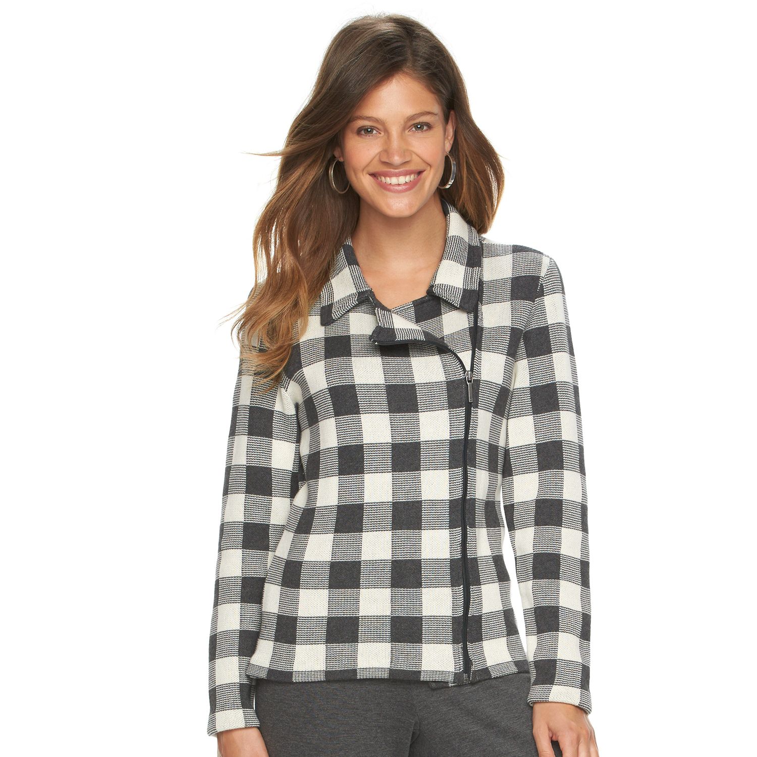 women's nine west plaid sweater coatigan
