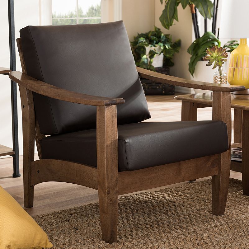 Baxton Studio Pierce Faux-Leather Lounge Chair, Dark Brown