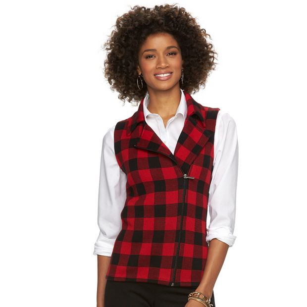 Women's Chaps Buffalo Check Asymmetrical Sweater Vest