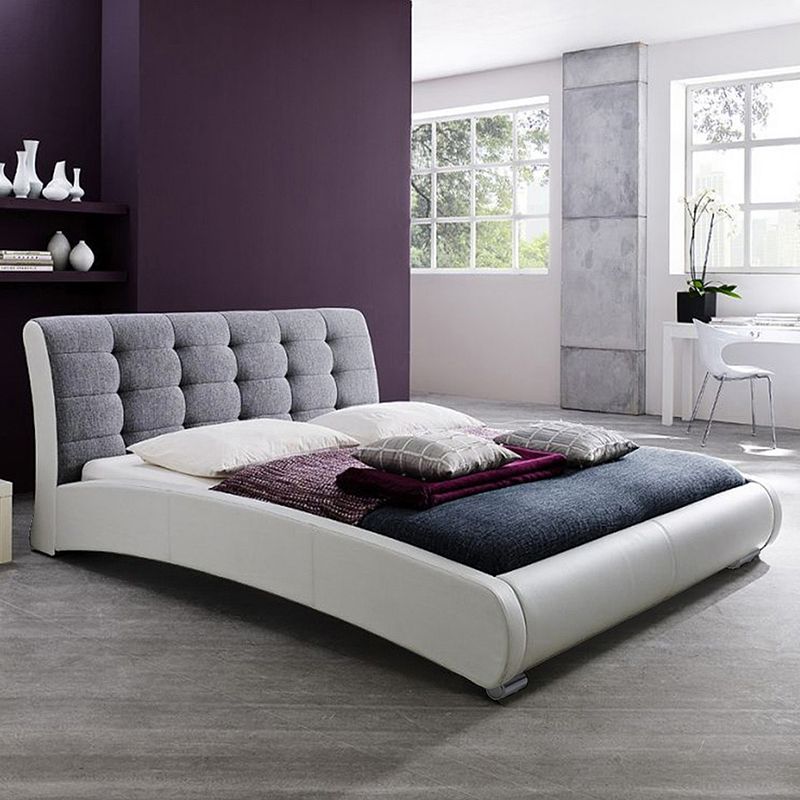 Baxton Studio Guerin Faux-Leather Two-Tone Tufted Queen Platform Bed, White