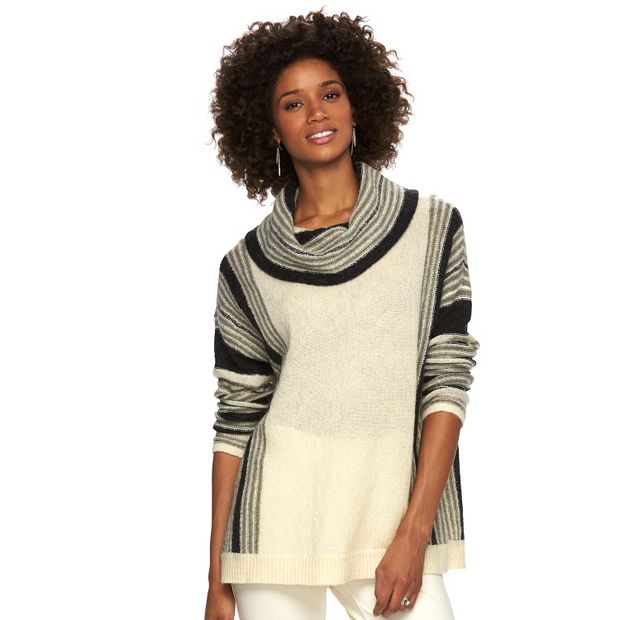 Striped cowl neck clearance sweater