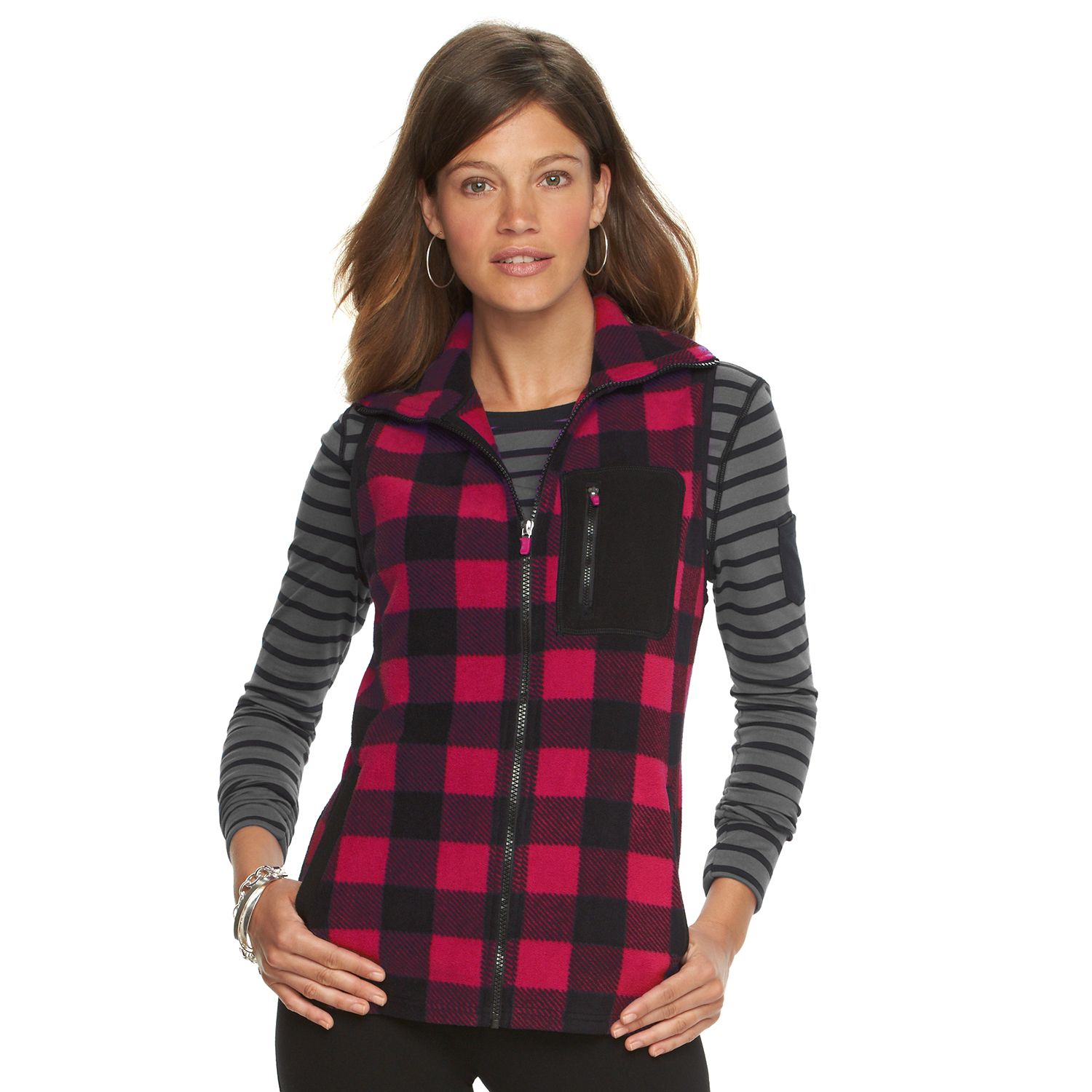 women's plaid fleece vest