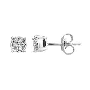 Sterling Silver 1/10 Carat T.W. Diamond Cluster Stud Earrings