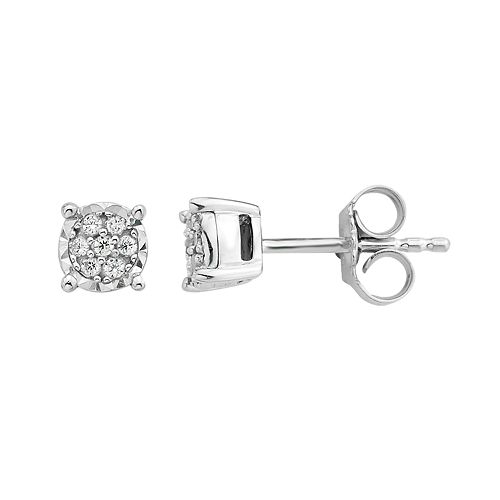 Sterling Silver 1/10 Carat T.W. Diamond Cluster Stud Earrings