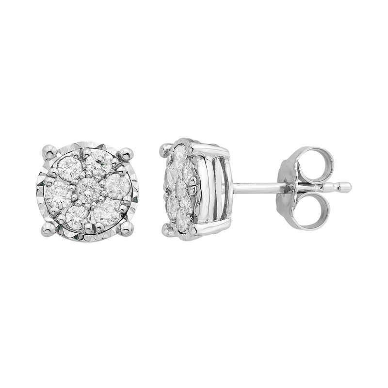 Sterling Silver 1/2 Carat T.W. Diamond Cluster Stud Earrings, Womens, Whit