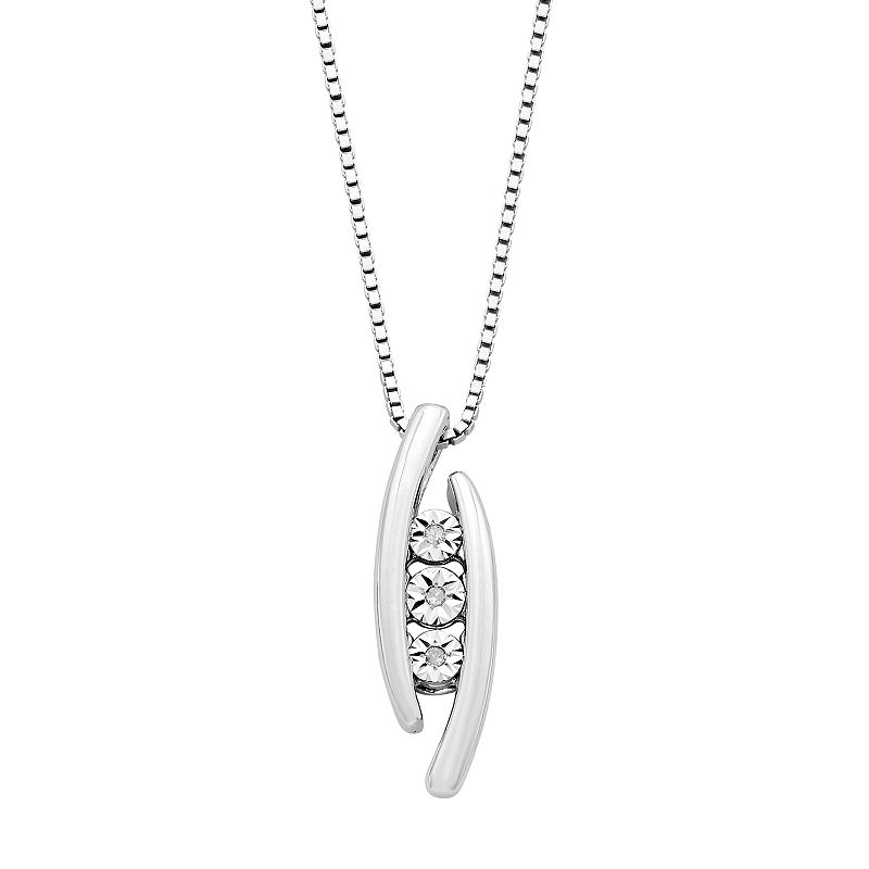 Sterling Silver Diamond Accent 3-Stone Pendant Necklace, Womens, White