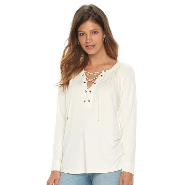 Women's Chaps Lace-Up Peasant Top
