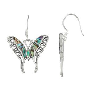 Sterling Silver Abalone Butterfly Drop Earrings
