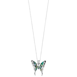 Sterling Silver Abalone Butterfly Pendant Necklace